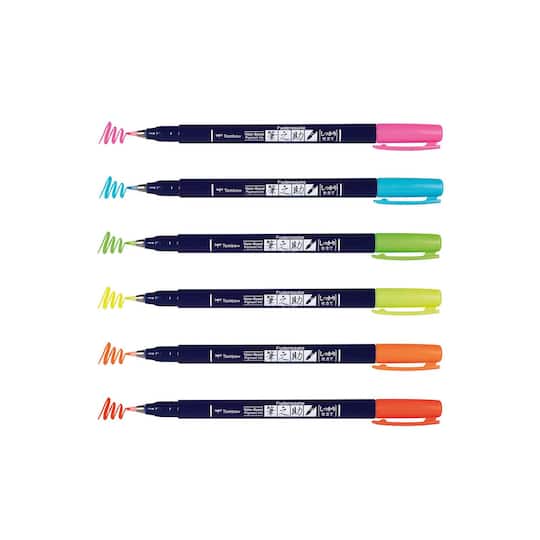6 Packs: 6 ct. (36 total) Tombow Fudenosuke Neon Color Brush Pens